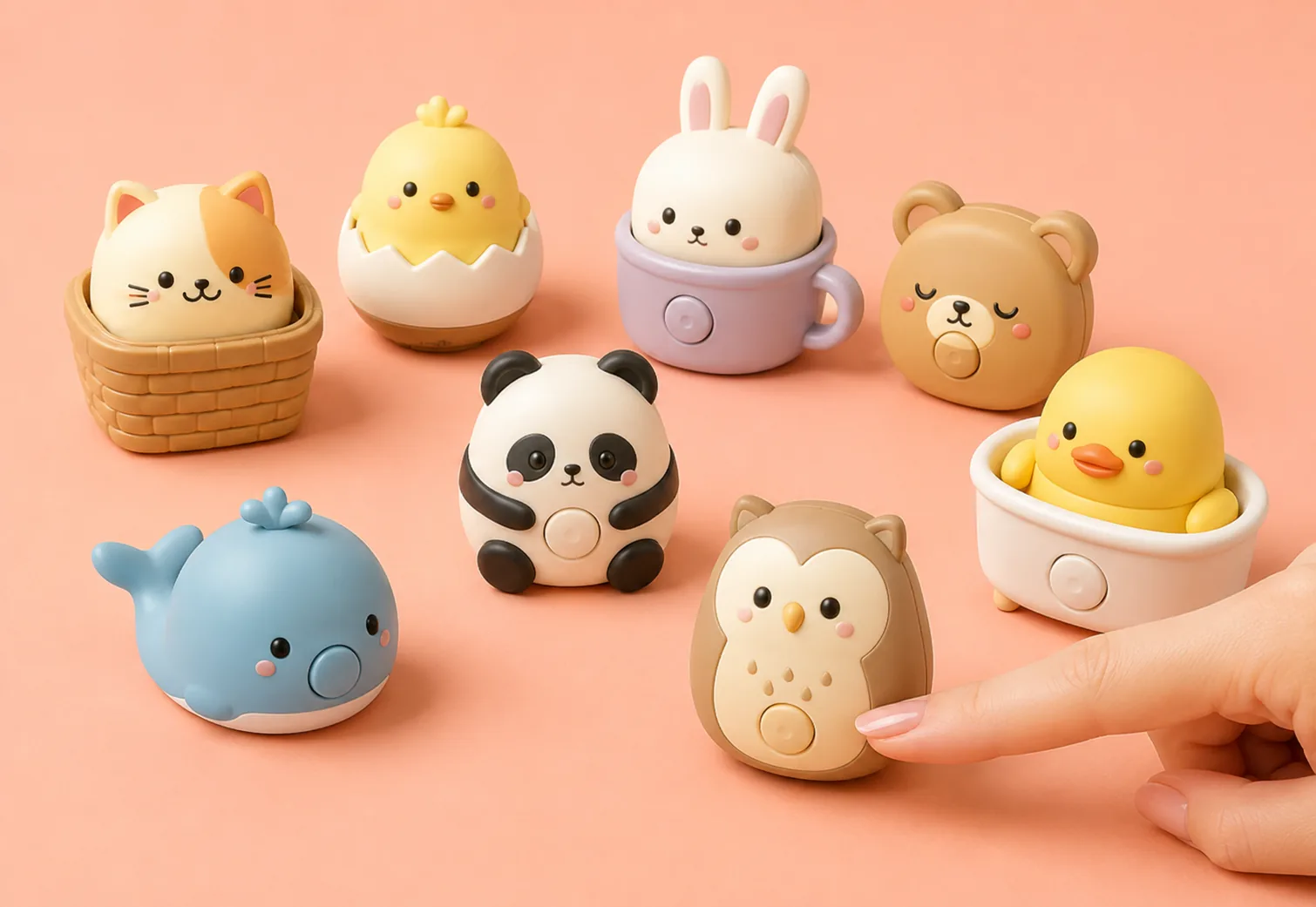 Collection de clickers animaux sur fond rose